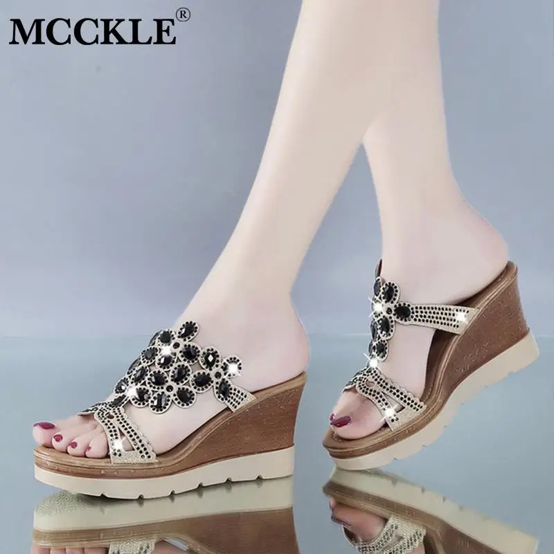 

MCCKLE Women Slippers Crystal Wedges Slides For Women High Heels Fashion Summer Beach Shoes 2020 Female Platform Sandalias New
