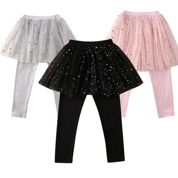 

Kids Girls Pants Star Print Lace Mesh Trousers Toddler Stretch Leggings Tutu Skirt Pants Girls Pantskirt Skinny Trousers