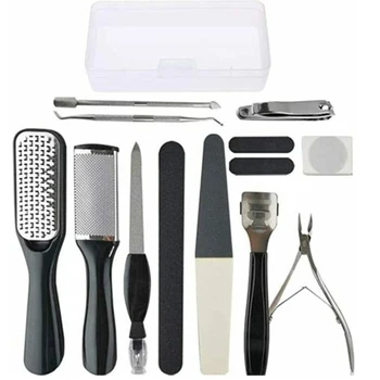 

Black 1set(15pcs) Pedicure Kit Rasp Foot File Callus Remover Professional 15 in 1 Dead skin removal Foot care Foot Pedicure Tool