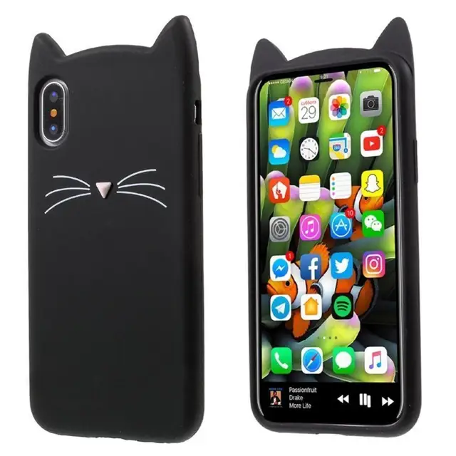 For iPhone 5 6 7 8 11 Pro X XR XS Max /Plus New 3D Cartoon Animal Soft Silicone Case Cell Phone Back Cover Skin Shell Shockproof Black Beard Cat