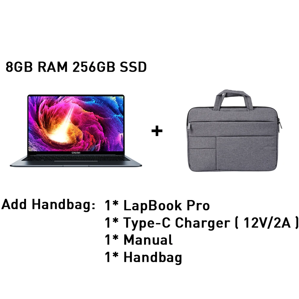 Add handbag Ноутбук CHUWI LapBook Pro 14,1 дюймов Intel Gemini-Lake N4100 четырехъядерный 8 ГБ ОЗУ 256 ГБ SSD Windows 10 с клавиатурой с подсветкой - Цвет: Add handbag