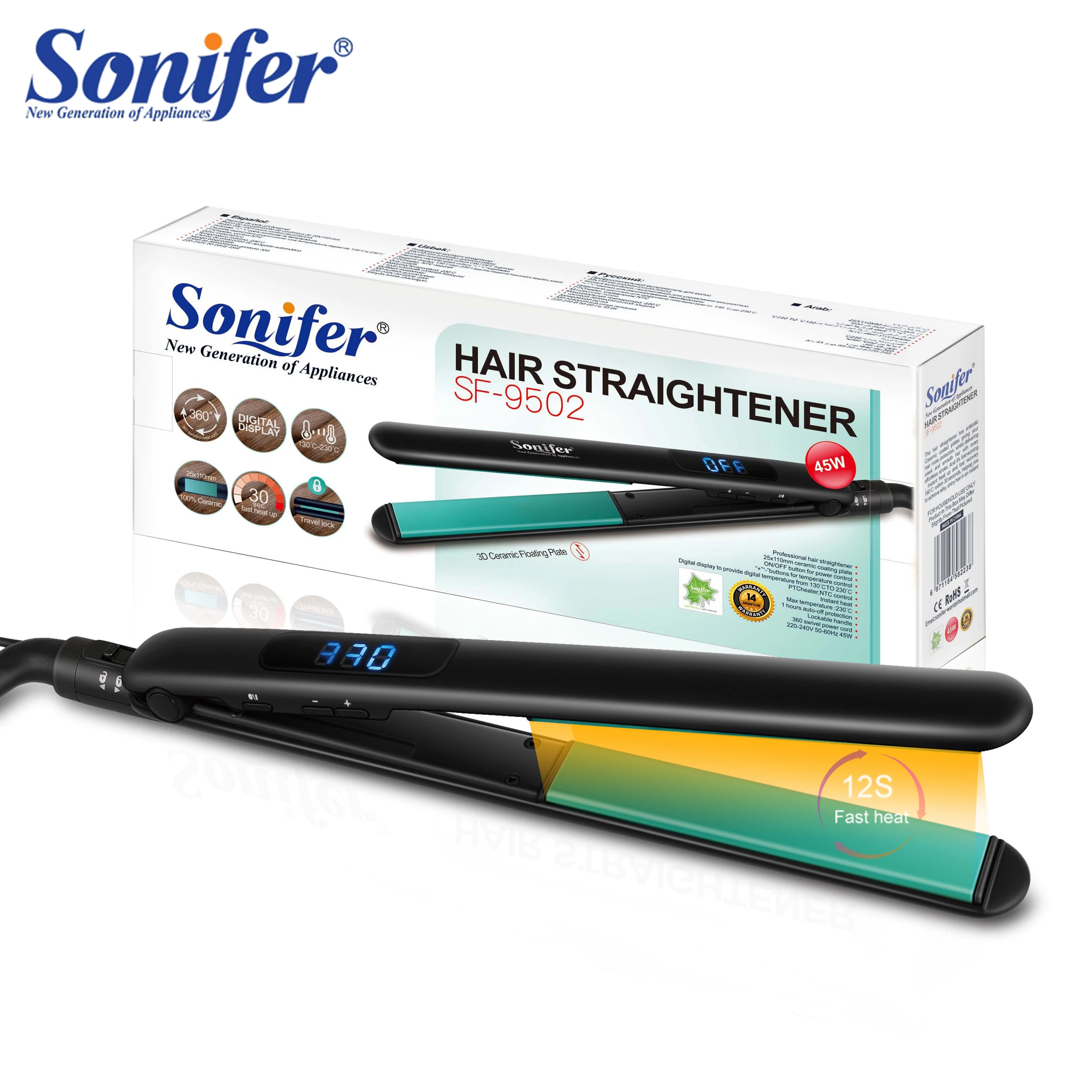 

LCD Display Tourmaline Ceramic Plates Flat Iron Straightening Irons Styling Tools Professional Hair Straightener 220V Sonifer