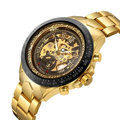 

ORKINA Men's Watch Automatic Mechanical Male Clock Wristwatch Luxury Golden Skeleton Dial Roman Numerals Relogio Masculino