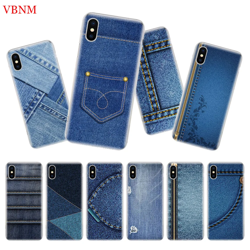 

Jeans Cowboy Denim printed Back Cover Phone Case For iPhone 7 8 6 6S Plus X 10 Ten XS MAX XR 5 5S SE Art Fashion Shell Coque