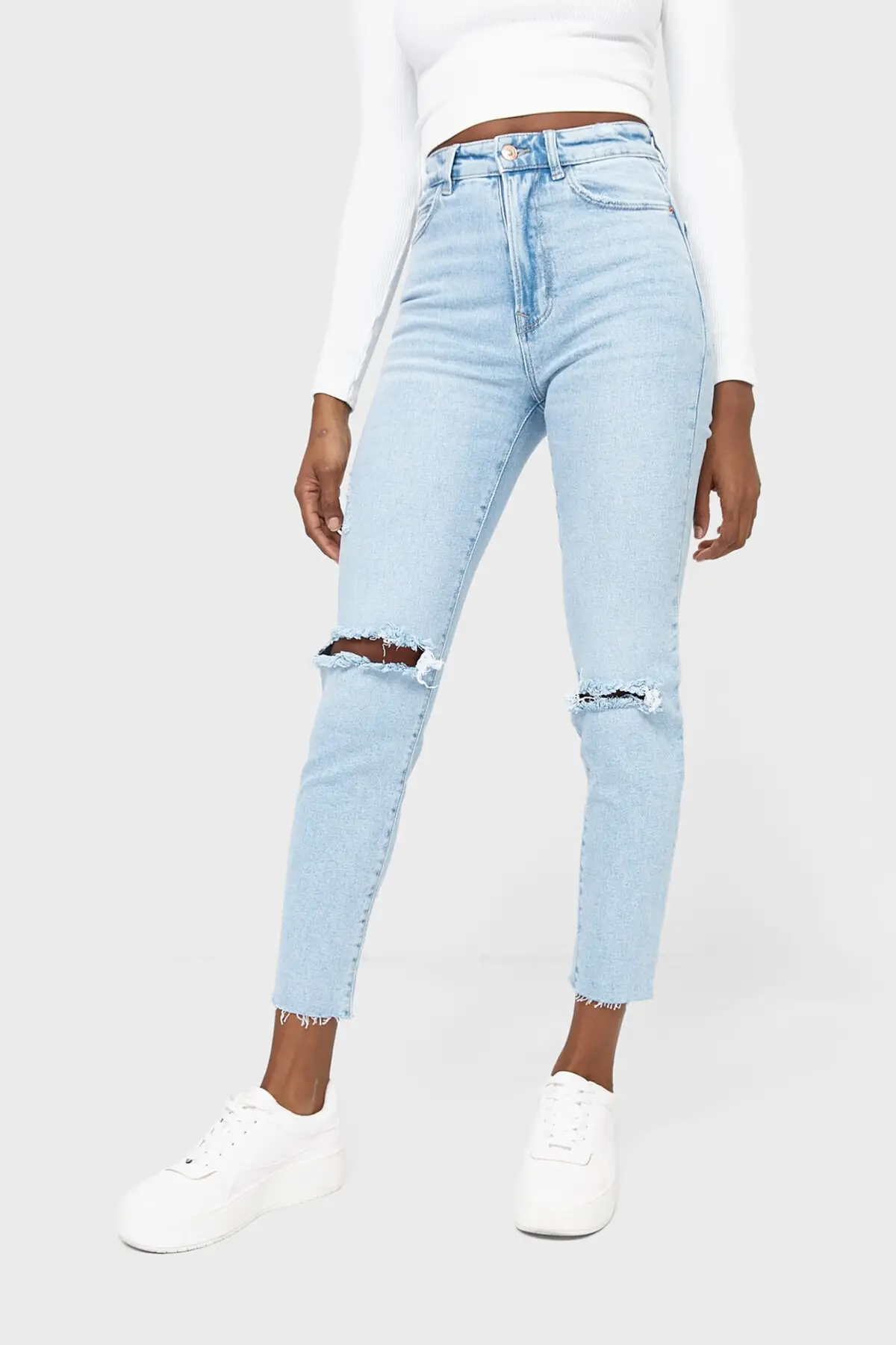 Women's Light Blue Slim Fit Mom Jean 01465428|Jeans| - AliExpress