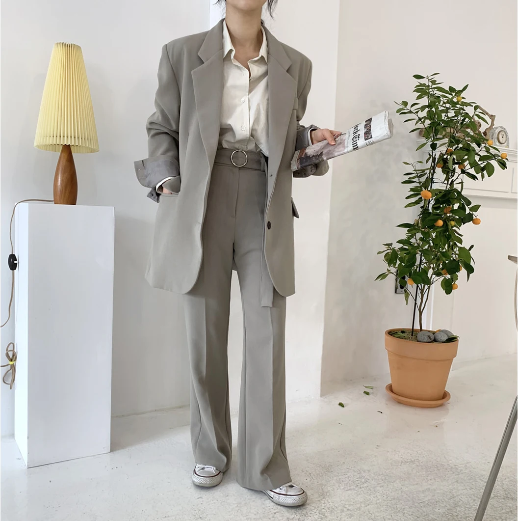 Корейская версия офисного костюма брюки женские прямые свободные брюки с высокой талией женские модные тонкие осенние серые брюки женские
