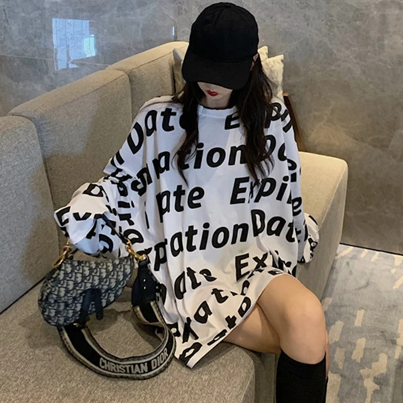 

women clothes 2019 autumn vogue streetwear korean style tops casual letter print plus size long sleeve t shirt femme