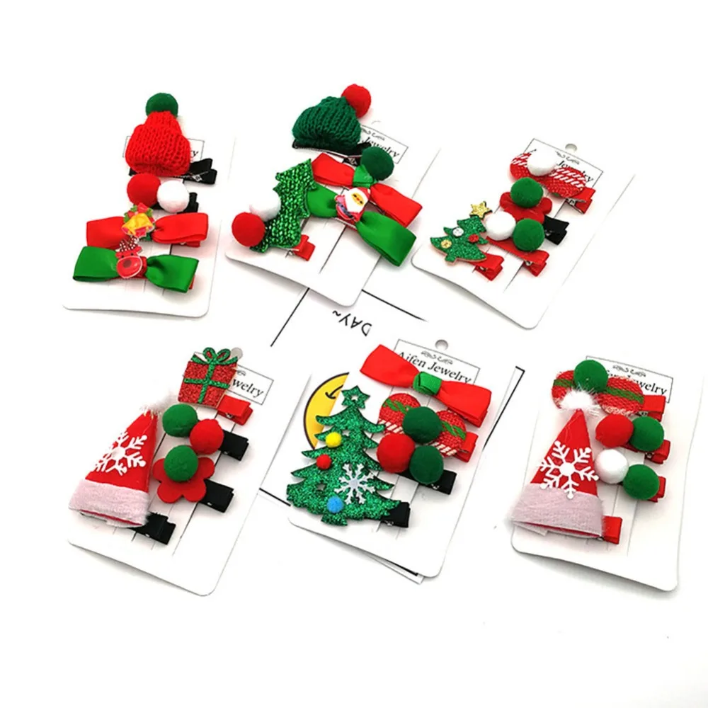 4 Pieces / Set of Children's Christmas Party Styling Hair Accessories Hairpin Cute Baby Hairpin Snow Pom-pom Girl Hairpin