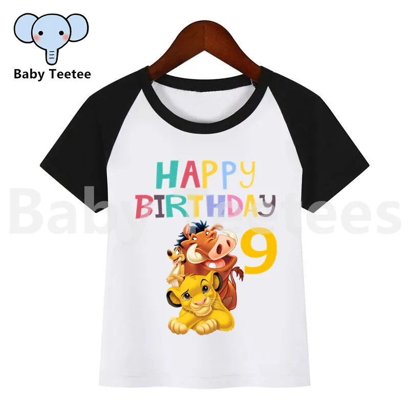 Забавная футболка с надписью «Happy Birthday», «King», «Simba» и цифрой 1-10 для мальчиков и девочек детские топы с рисунками, Детская летняя футболка одежда для малышей - Цвет: a240I