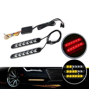 

2Pcs 6LED Day Light LED DRL Daytime Running Strip Light Sequential Flowing Turn Signal Red
