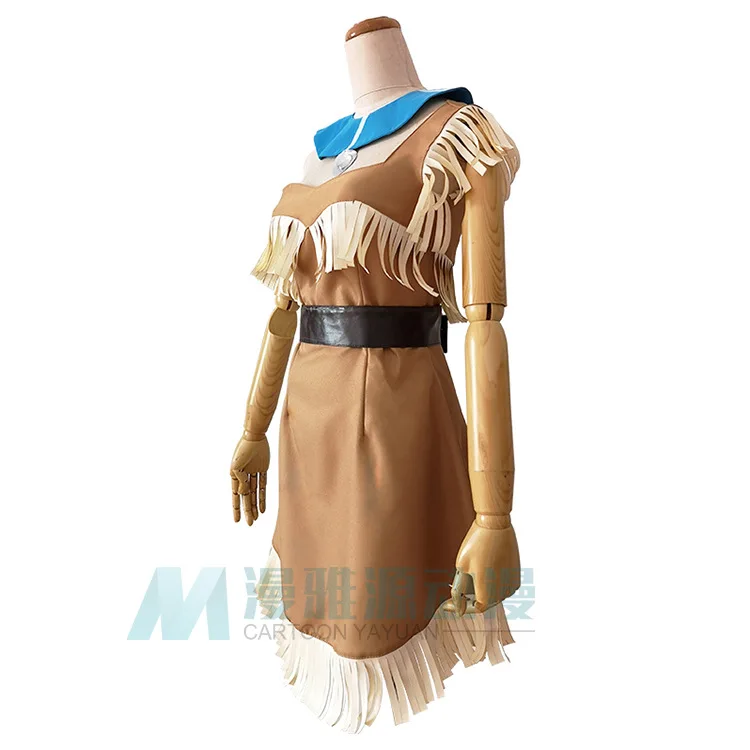Women's Halloween Indian Princess Pocahontas Costume with Sloping Shoulders and Necklace - Matoaka Fancy Dress image 2