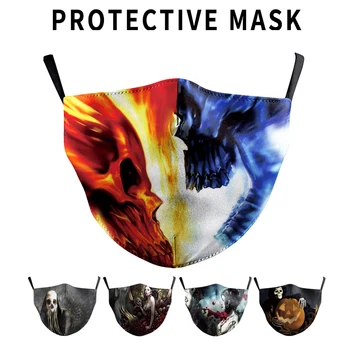 

Face Mask Print Mouth-Muffle Protective PM2.5 Dust Washable Masks Fabric Reusable with Activated Carbon Filters