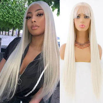 

Fantasy Beauty #60 Platinum Blond Synthetic Lace Front Wigs For Women Long Silky Straight Wig Heat Resistant Fiber Hair wigs