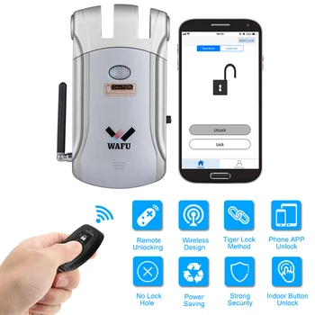

WAFU WF-008U Remote Control Intelligent Electronic Lock Invisible Keyless Entry Door Lock APP Unlocking with 4Remote Controllers