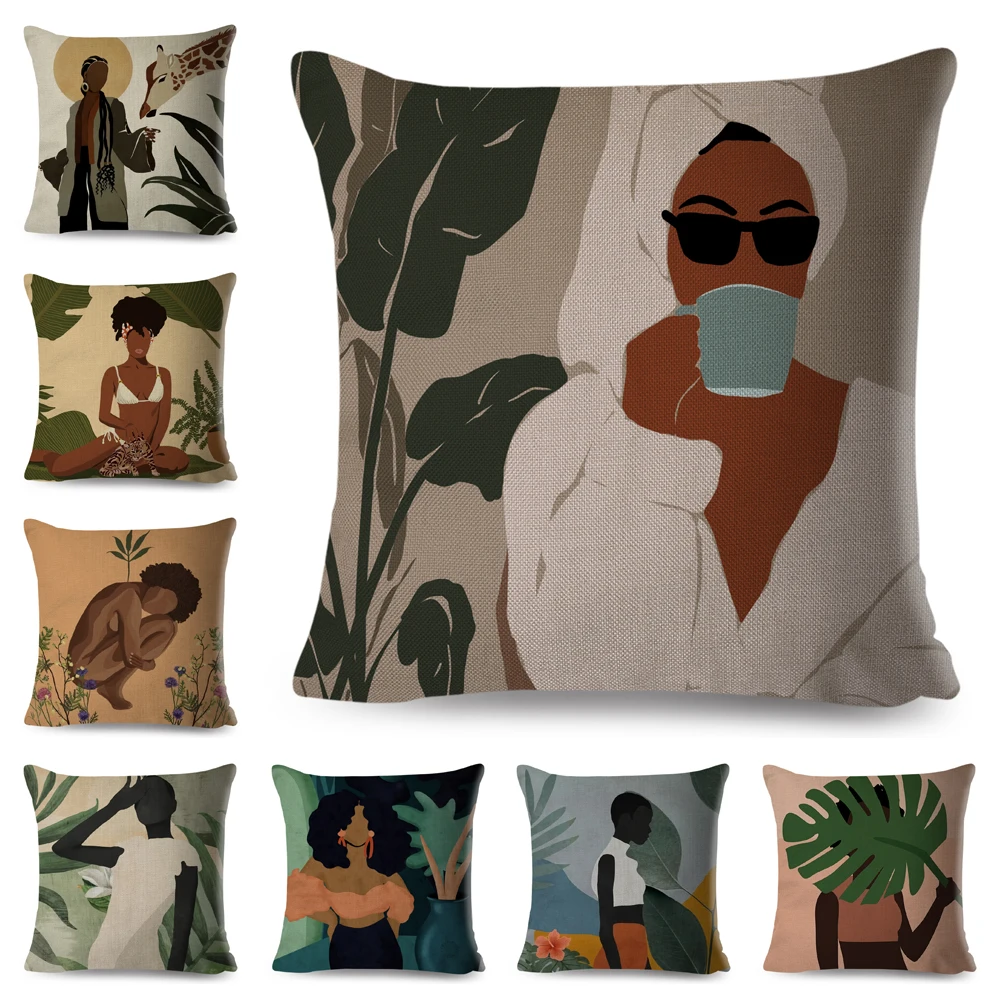 

Beautiful Black Africa Women Pillow Case Decor Cartoon Geometric Lady Cushion Cover for Sofa Car Home Polyester Pillowcase 45x45