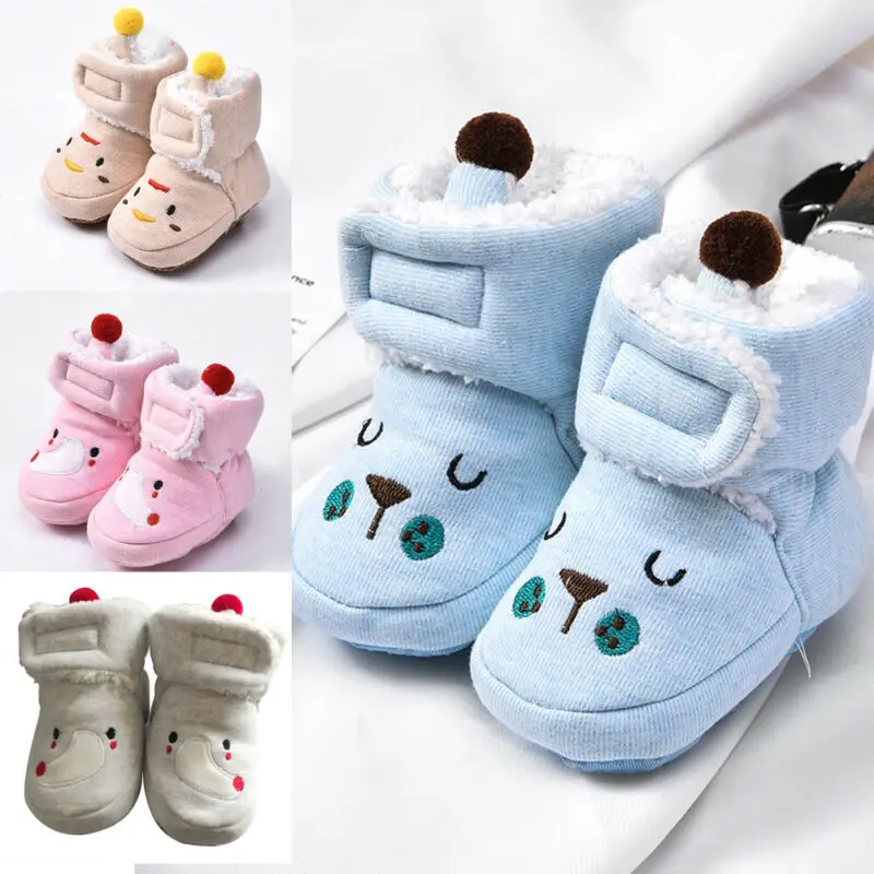 

Newborn Baby Toddler Winter Warm Cotton Soft Fur Boots Girl Boy Cartoon Cute Snow Booties Crib Shoes 0-18M