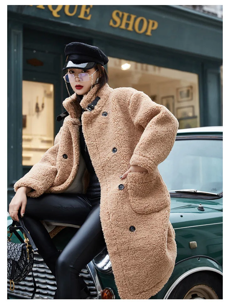 Зимнее женское пальто куртка из искусственного меха черная Дизайнерская Женская шерстяная куртка до колена ветростойкие меховые пиджаки с воротником HHPC35