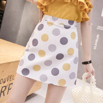 

CYNTHIA Summer Women Mini Skirts Female Vintage Polka Dot Skirt A- line High Waist Above Knee Mini Empire