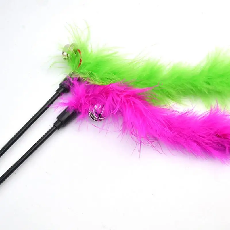 Pet Kitten Supplies Accessories Colorful Turkey Feathers Tease Cat Stick Teaser Pet Interactive Toy Random Color Cat Funny Stick