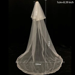 2 Layers Wedding Bridal Veil with Metal Comb Long Drop Illusion Tulle Chapel Veil for Bride Cathedral Length Photo Props