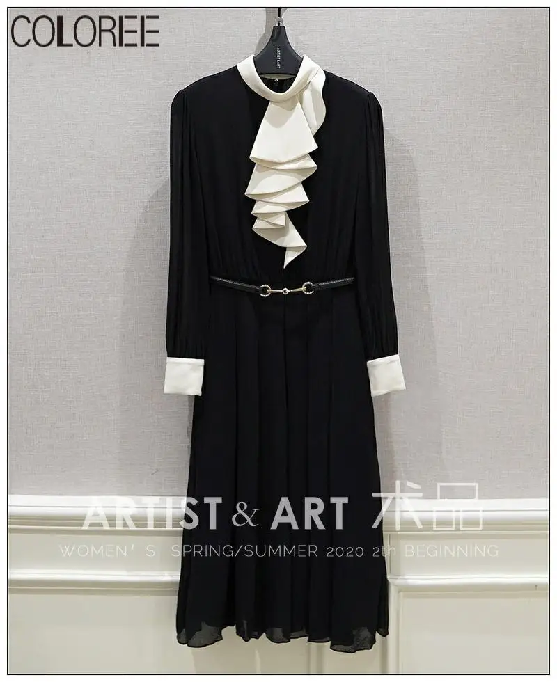 Осень подиум дизайнерское платье для женщин 2020 элегантное с длинными рукавами и