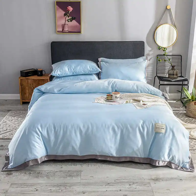 01 Liv-Esthete роскошный Шелковый серый комплект постельного белья Love Home шелковистый пододеяльник плоский лист комплект постельного белья двойная королева король постельное белье - Цвет: 01