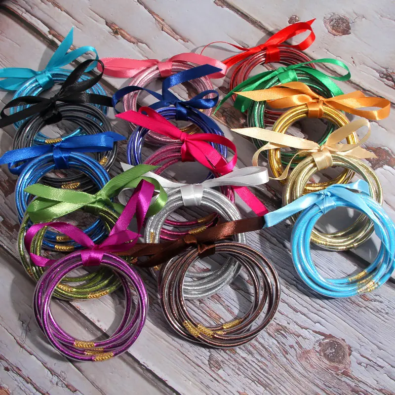 JJFOUCS Блеск Желе Браслеты блеск заполнен силиконовый Лидер продаж Нержавеющая сталь Круглый браслет для Для женщин желе браслет 5 шт./компл. Модные украшения