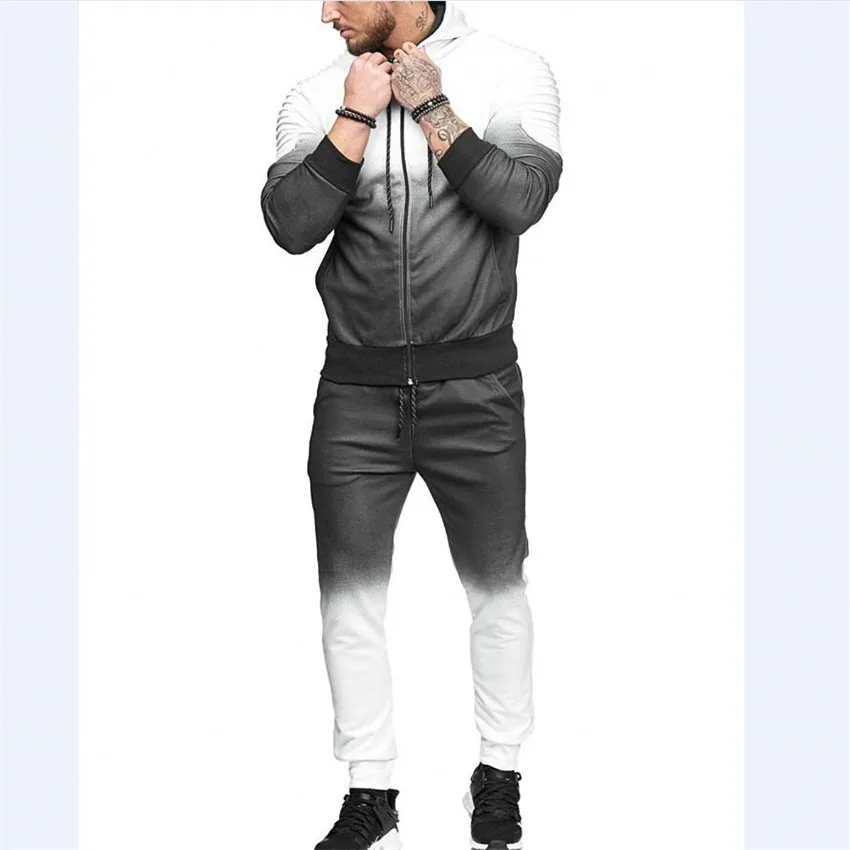 LQ008SuitWhite Хороший поп мужской костюм со спортивными брюками штаны для бодибилдинга бегунов мужские брюки градиентные тренировочные штаны Jogger эластичный пояс Горячий Tide - Цвет: LQ008SuitWhite