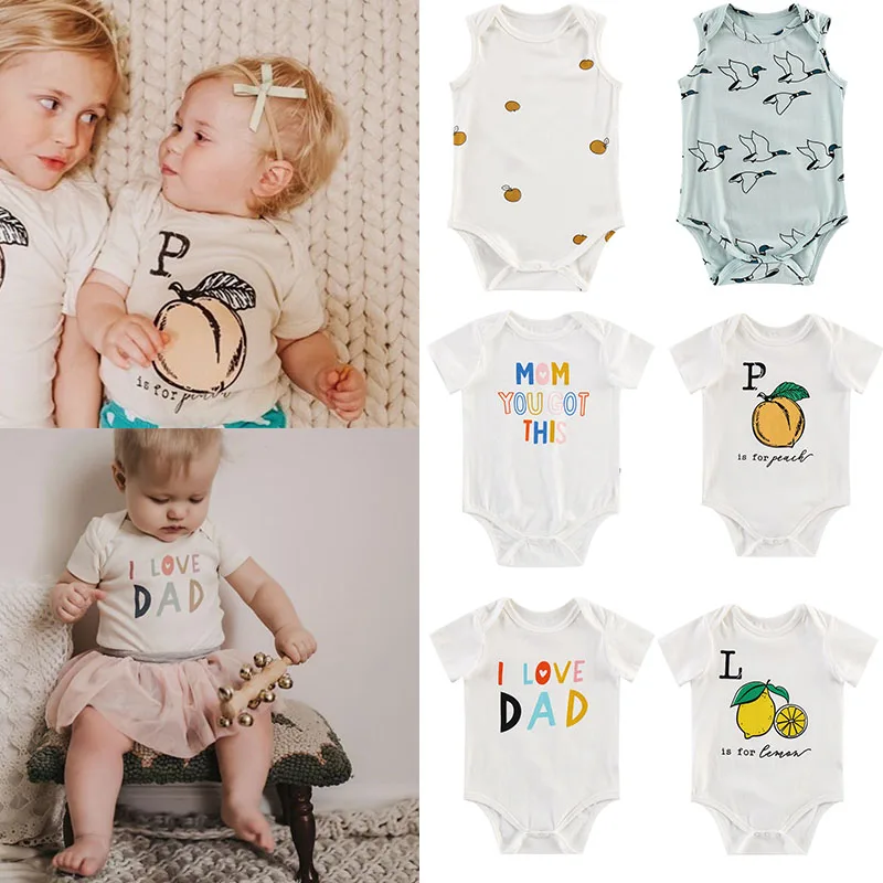 2 шт./лот EnkeliBB детское белое боди с лимонами I Love Dad Одежда для новорожденных летняя