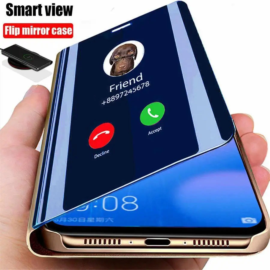For iPhone 11 Pro Max 12 Mini Case Luxury Smart Mirror Flip Cases For