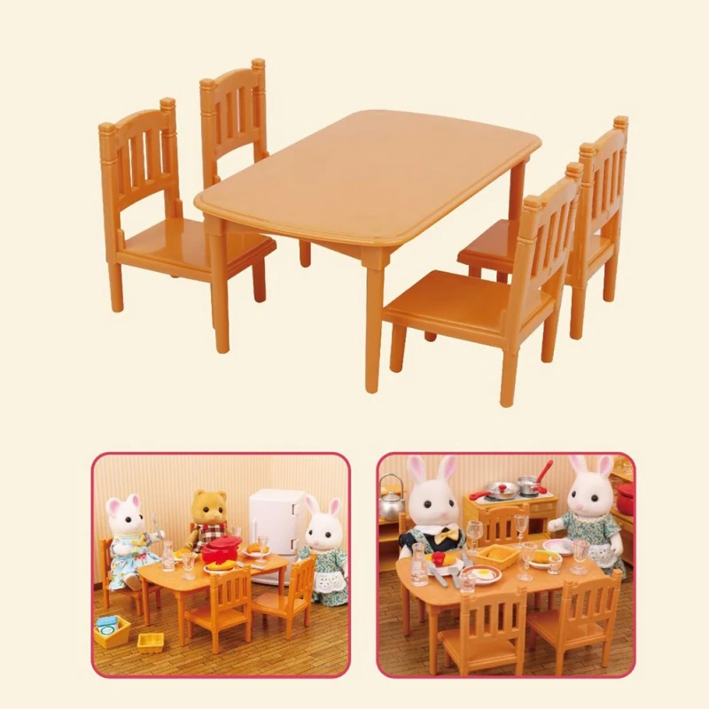 Forest Family Bedroom Furniture Set Rabbit Animal Miniature Dollhouse Beds 1:12 Furniture For Dolls Pretend Play Toys Girls Gift 2