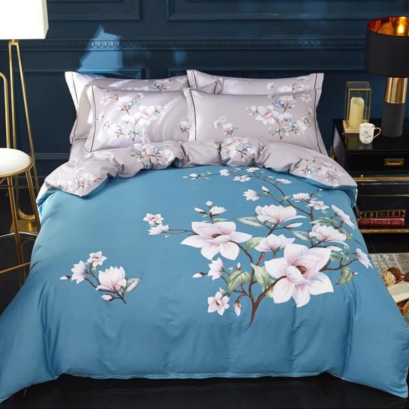 

Flower Printed Duvet-Cover-Set Chinese Style Bedding-set Pure Cotton Quilt Cover with Pillow Case Bed Sheet DHL Free Shipping