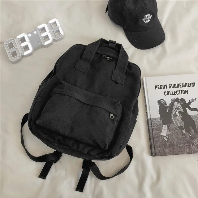Retro Large Capacity Soft Canvas Women's Backpacks Fashion Student Schoolbag Teenager Girl Travel Backpack Sac A Dos 2021 New black-2