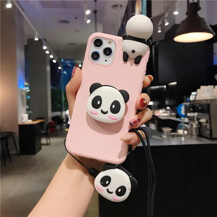 Per Huawei P10 20 30 Lite Pro Mate 10 20 30 Y6 Y7 Y9 2018 2019 Y9A Y7A Custodia Panda Phone Strap Rope Cover