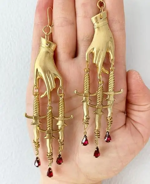 The Golden Hand & Dagger Earrings,gothic Earrings,statement earrings,witchy