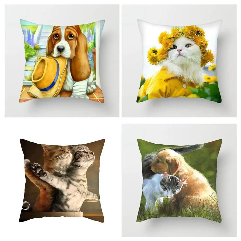 

TTLIFE Cat Throw Pillow Case Animal Cushion Cover 45x45cm Puppy Pillows Cover Dog Hrow Decorative Pillowcase for Home Sofa