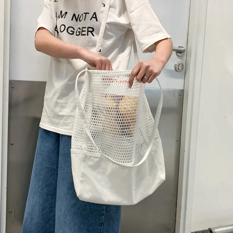 

Laziness-Style Solid Color Canvas Bag Big Bag 2019 New Style String Bag Korean-style Canvas Bag Shoulder Bag/ Hand Bag Women's y