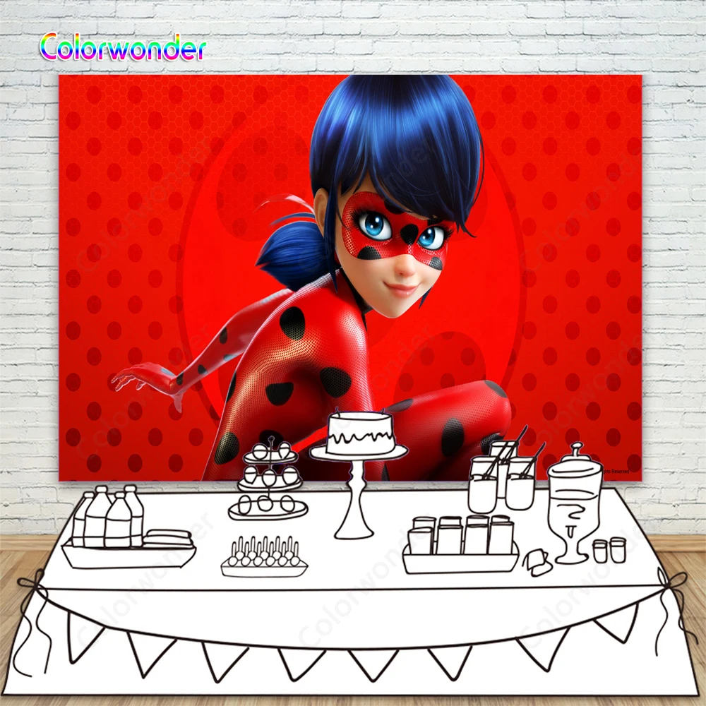 

Ladybug Happy Birthday Party Decoration Background Black Polka Dots Red Backdrops For Baby Shower Photo Studio Props Photophone