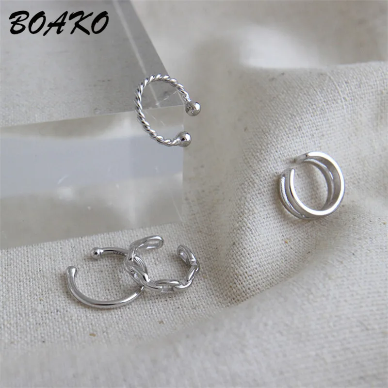 BOAKO, 1 шт., каффы для ушей, хрящи, клипсы для ушей, для женщин, не прокалываются, скрученные, маленькие, ушные каффы, 925 пробы, серебряные ювелирные изделия