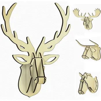 

3D Wooden Model Animal Puzzles Wildlife Deer Head Sculptures Elk/Deer/Horse/Cattle Statues Wall Decor Home Decor Christmas Gifts