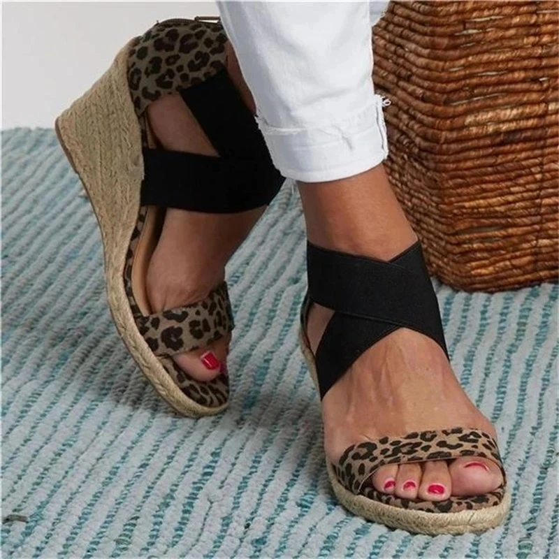 leopard print wedge sandals