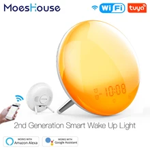 Relógio inteligente, wifi inteligente despertador de dia de trabalho com luz e 7 cores nascer do sol/pôr do sol smart life tuya app funciona com alexa google home