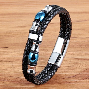 

Trendy Leather Bangles Bracelets Men Stainless Steel Multilayer Braided Rope Bracelets for Male Female Fashion Bracelets Jewelry