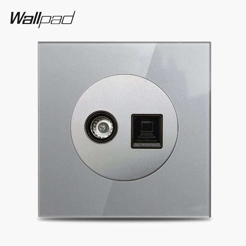 Wallpad L6 Сетевая розетка RJ45 CAT6 из серого стекла для ТВ и подключения к Интернету |