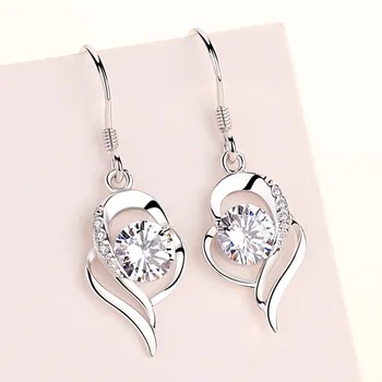 

Korean new hot selling temperament 925 silver heart-shaped crystal long wild women earrings