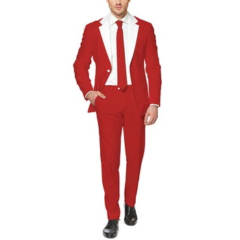 

[XZ72] Formal Christmas Party Men Suit Set 2pc Business Reception Meeting Notch Lapel Wedding Groom Dress (Blazer+Pants+Tie)