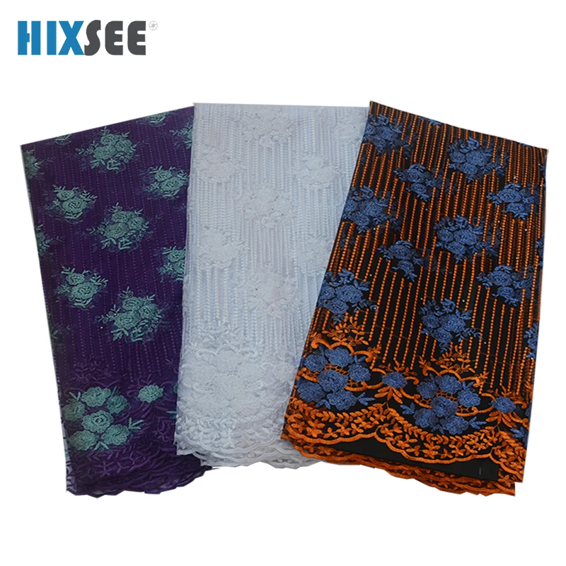 Новейшая оранжевая-синяя кружевная ткань высокого качества африканская и американская модная ткань с бисером каменная Сетка кружевная Ткань 5 ярдов