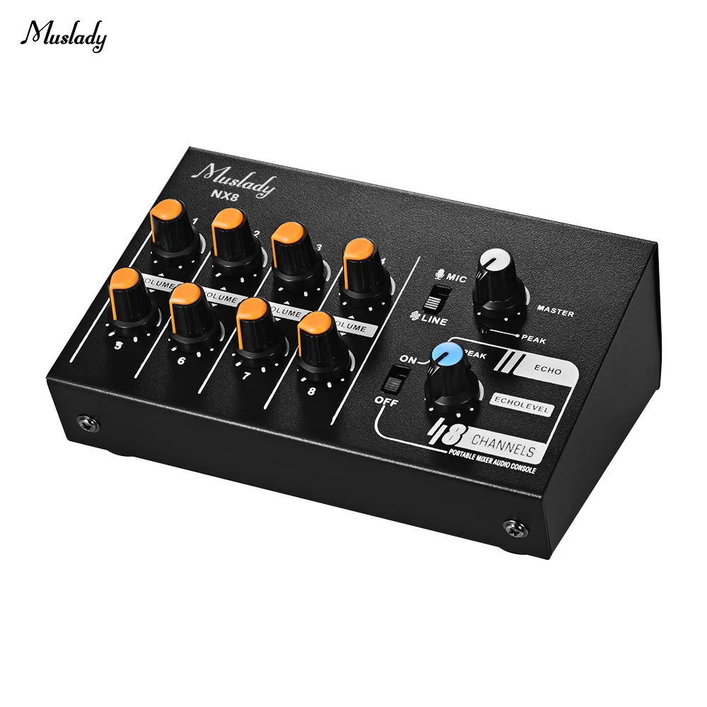 Muslady NX8 ультра-компактный 8 каналов стерео аудио микшер низкий уровень шума с Функция эха микшер аудио интерфейс midi