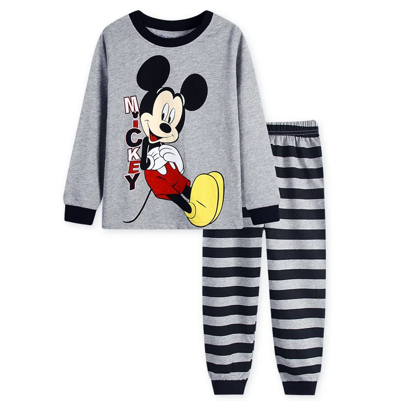 Летние детские пижамы, пижамные комплекты для малышей, пижамы с изображением Микки Мауса для мальчиков и девочек, пижамы с рисунком Человека-паука, хлопковая одежда для сна - Цвет: Gray