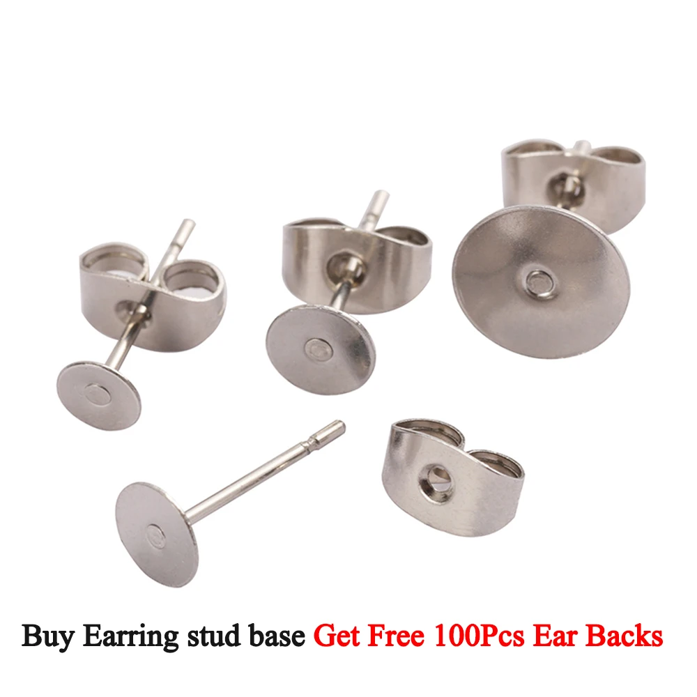 

100Sets Dia 3/4/5/6/8/10mm Stainless Steel Stud Earring Spacer with Earring Plug Findings Earring Back Jewelry Making Supplies
